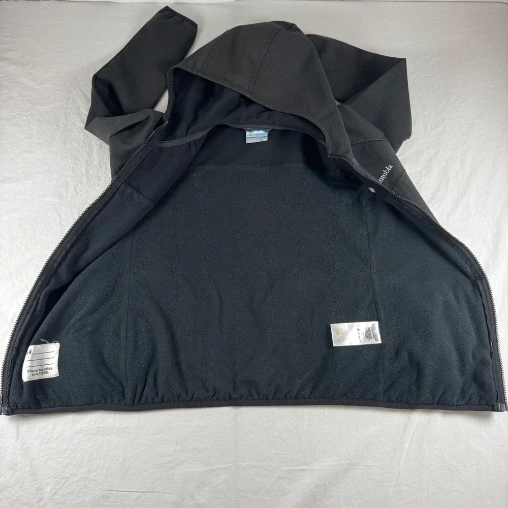 Columbia Boy's Size M 10/12 Black Hooded Fleece Lined Full Zip Softshell Jacket